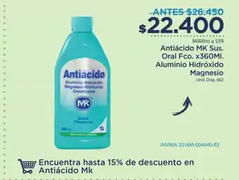 Antiacido MK Sus Oral Fco, x 360ml ALuminio Hidroxido Magnesio