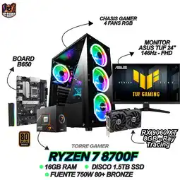 Falabella TORRE GAMER RYZEN 7 8700F - RX 9060XT 8GB - 16GB RAM - 1.5TB SSD - B650 - MONITOR ASUS 24 146Hz oferta