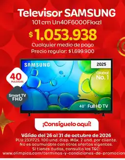 Olímpica Samsung - televisor un40f6000fkxzl oferta