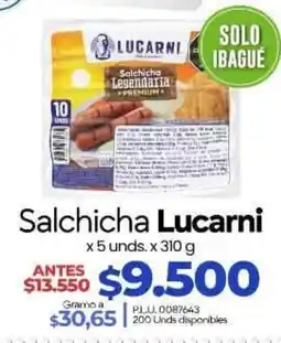 Supermercados Surtiplaza Lucarni salchicha legendaria premium oferta