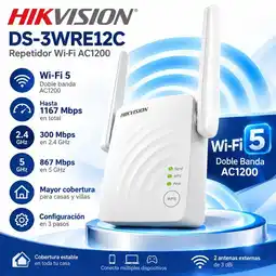Falabella Repetidor WiFi 5 DS-3WRE12C AC1200 Doble Banda 1167 Mbps 2.4/5 GHz 2 Antenas oferta