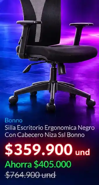 BONNO SILLA ESCRITORIO ERGONOMICA NEGRO CON CABECERO NIZA SSL BONNO