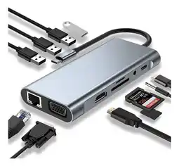 Falabella Hub Usb C 11 En 1 Hdmi 4k Vga Rj45 Usb 3.0 Sd Tf Usb C Pd oferta