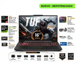 Falabella Portátil Gamer TUF Gaming A16 FA607NUQ AMD Ryzen 7 170 RAM 32GB SSD 4 TB RTX 4050 6 GB 144Hz oferta
