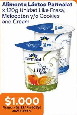 La Gran Colombia Parmalat Alimento Lácteo Like Fresa, Melocotón y/o Cookies and Cream oferta