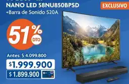 Alkosto Exclusivo - nano led 58nu850bpsd +barra de sonido s20a oferta