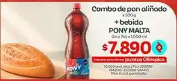 Olímpica Pony malta - combo de pan aliñado + bebida oferta