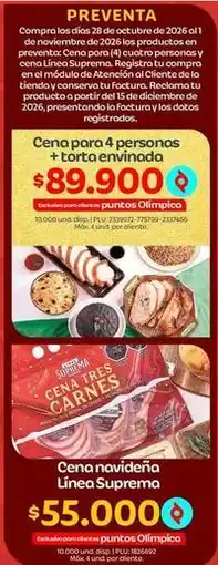 Olímpica Suprema - cena para 4 personas + torta envinada oferta