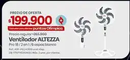 Olímpica Altezza - ventilador altezza pro 18 / 2 en 1/6 aspas blanco oferta