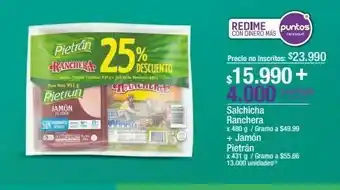 Jumbo Salchicha ranchera + jamón pietrán oferta