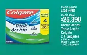 Jumbo Crema dental triple acción colgate x 4 unidades oferta