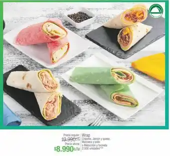 Jumbo Wrap chipotle, jamón y queso, manzana y pollo o melocotón y tocineta oferta