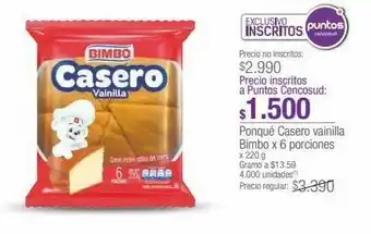 Jumbo Ponqué casero vainilla bimbo x 6 porciones x 220 g oferta