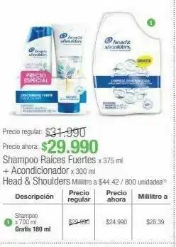 Jumbo Shampoo raíces fuertes x 375 ml + acondicionador x 300 ml head & shoulders oferta