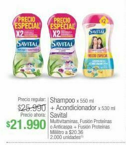 Jumbo Shampoo x 550 ml + acondicionador x 530 ml savital oferta