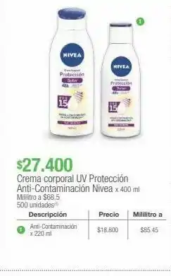 Jumbo Crema corporal uv protección anti-contaminación nivea x 400 ml oferta