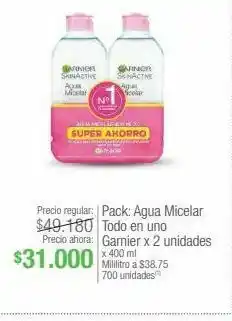 Jumbo Pack: agua micelar todo en uno garnier x 2 unidades x 400 ml oferta