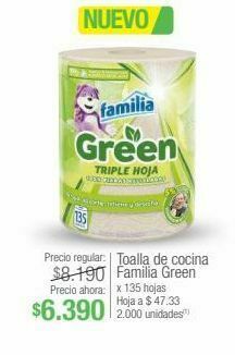 Jumbo Toalla de cocina familia green x 135 hojas oferta