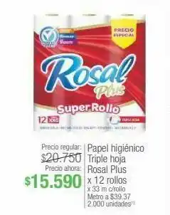 Jumbo Papel higiénico triple hoja rosal plus x 12 rollos oferta
