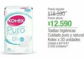 Jumbo Toallas higiénicas cuidado puro y natural kotex x 30 unidades oferta