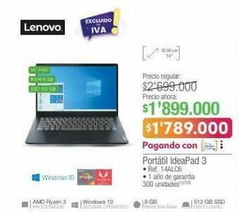 Jumbo Computador portátil ideapad 3 lenovo oferta