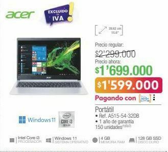 Jumbo Computador portátil acer oferta