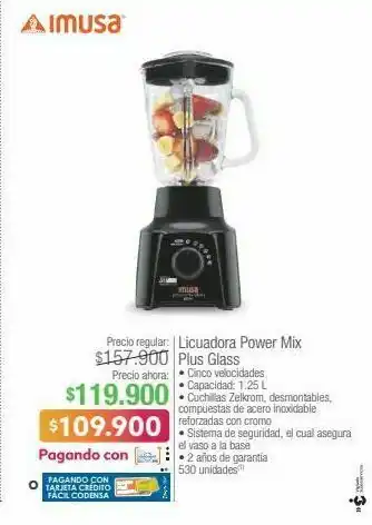 Jumbo Licuadora power mix plus glass oferta