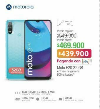 Jumbo Moto e20 32 gb oferta