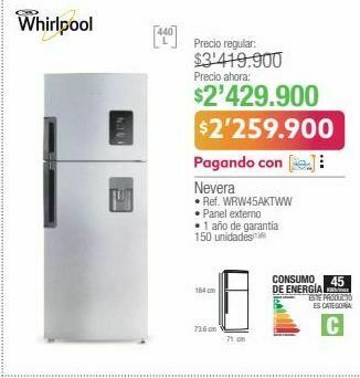 Jumbo Nevera whirlpool oferta