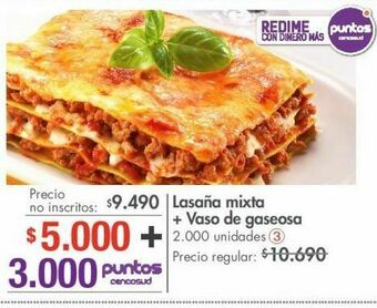 Metro Lasaña mixta + vaso de gaseosa oferta