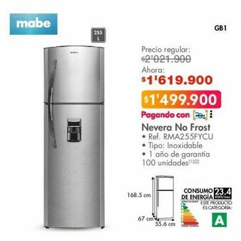 Metro Nevera no frost mabe oferta