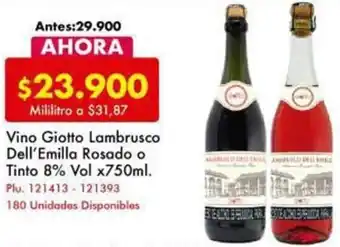 Mercaldas Vino Giotto Lambrusco Dell'Emilla Rosado o Tinto 8% Vol x750ml oferta