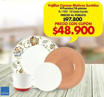 Vajillas Corona Motivos Surtidos 4 Puestos/ 16 piezas