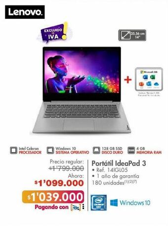 Metro Computador portátil ideapad 3 lenovo oferta