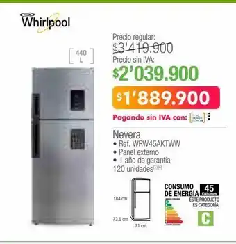 Jumbo Nevera whirlpool oferta