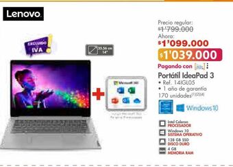 Metro Computador portátil ideapad 3 lenovo oferta