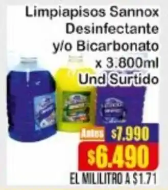 La Gran Colombia Limpiapisos Sannox Desinfectante y/o Bicarbonato 3.800ml oferta