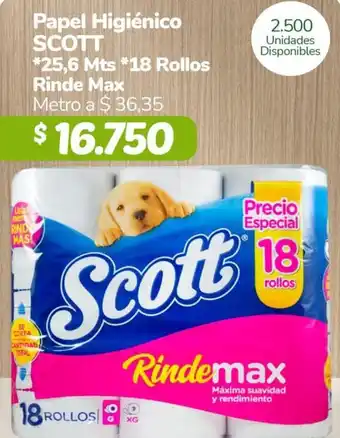 Papel Higiénico Scott 25,6 mts 18 Rollos Rinde Max