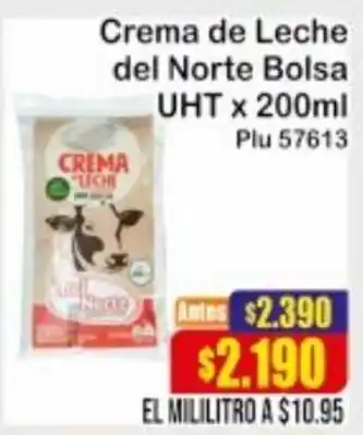 La Gran Colombia Crema de Leche del Norte Bolsa UHT 200ml oferta