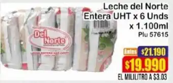 Leche del Norte Entera UHT 6 x 1.100ml