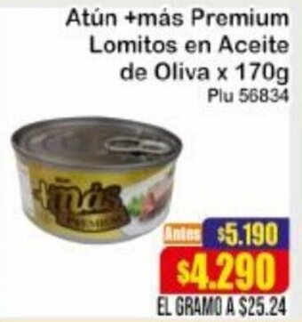 La Gran Colombia Atún +más Premium Lomitos en Aceite de Oliva 170g oferta