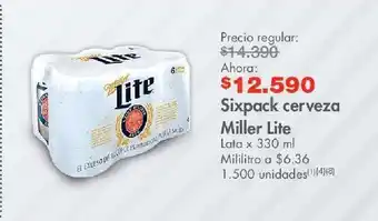 Metro Sixpack cerveza miller lite lata x 330 ml oferta