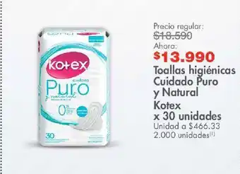 Metro Toallas higiénicas cuidado puro y natural kotex x 30 unidades oferta