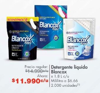 Metro Detergente líquido blancox x 1.8 l c/u oferta