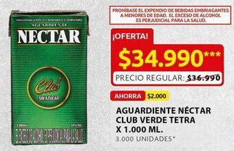 Ara Aguardiente nectar club verde 1000ml oferta