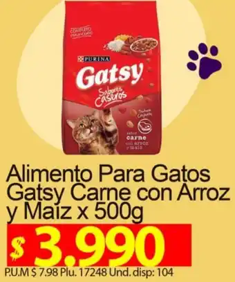 Caribe Supermercados Alimento para Gatos Gatsy Carne con Arroz y Maiz x 500g oferta