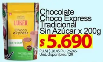 Caribe Supermercados Chocolate Choco Express Tradicional Sin Azúcar x 200g oferta