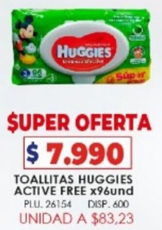 Surtifamiliar Toallitas Huggies Active Free x 96Und oferta