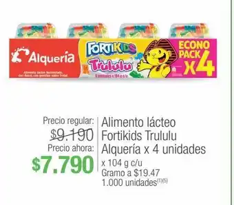 Jumbo Alimento lácteo fortikids trululu alquería x 4 unidades x 104 g c/u oferta
