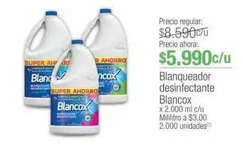 Jumbo Blanqueador desinfectante blancox x 2.000 ml c/u oferta